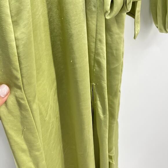ELLIATT | Kai Maxi Dress in Avocado Green Satin Surplice Balloon Sleeve L - Picture 12 of 16